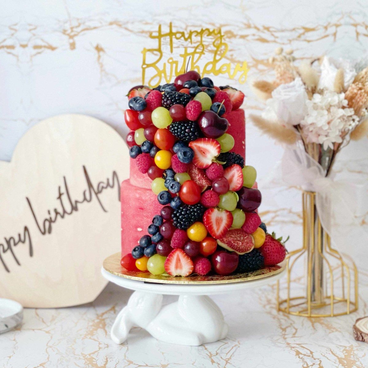 Watermelon Cake | Fruit Cake with Fresh Fruits Arrangements (Vegan Friendly Cake)